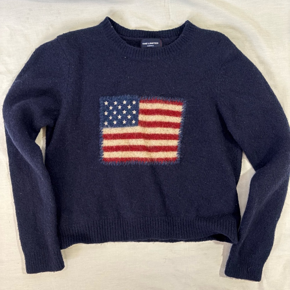 The Limited Blue and Red Crew Neck Sweater